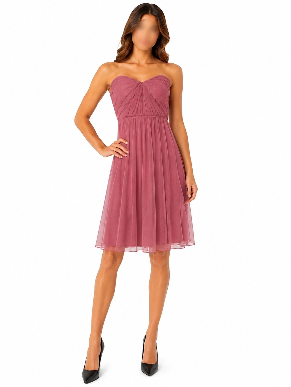le chateau Strapless Rose-Mauve Chiffon Knee-Length Dress